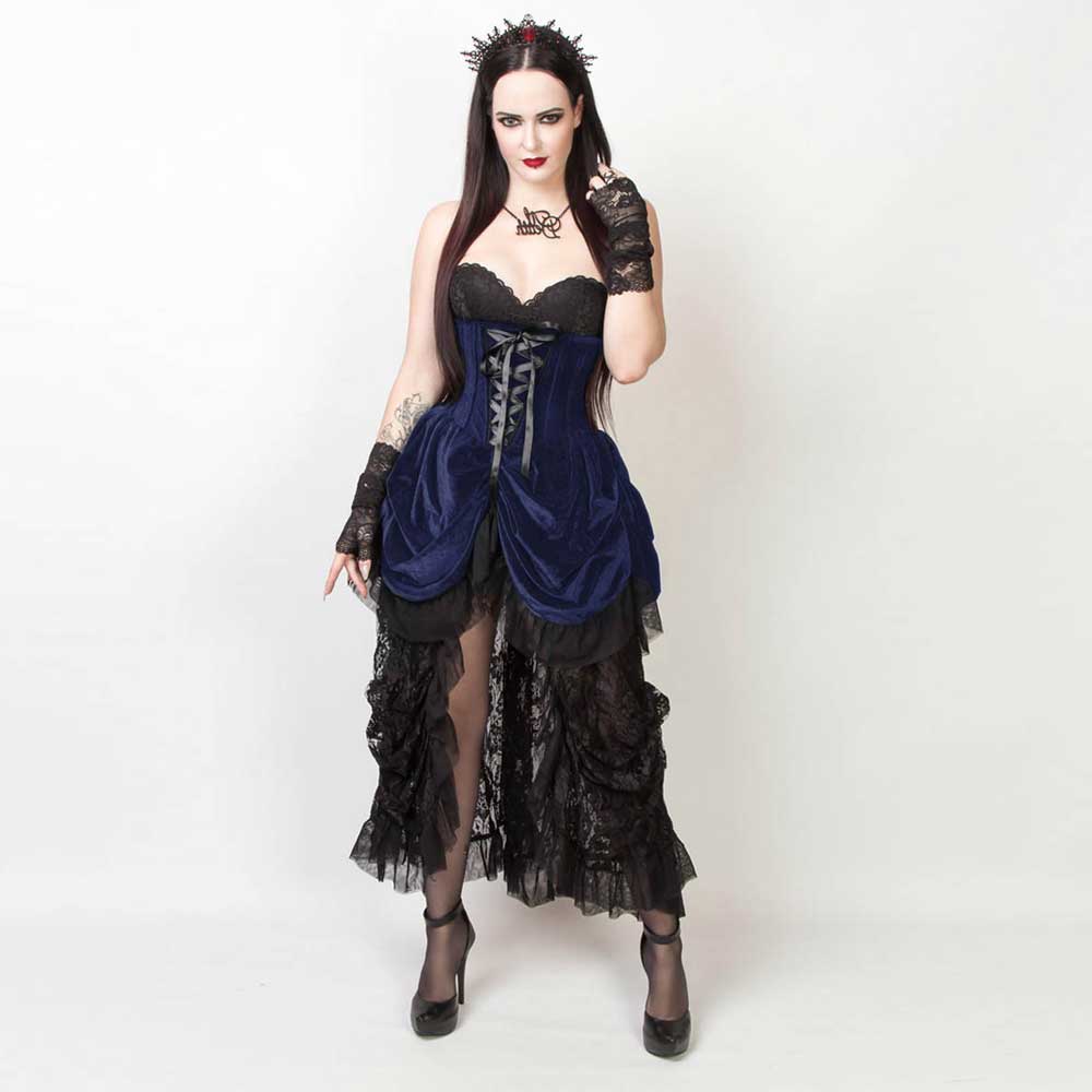 Attitude Corsets - Burlesque underbust corset Hoch niedriger Rock - Blau/Schwarz